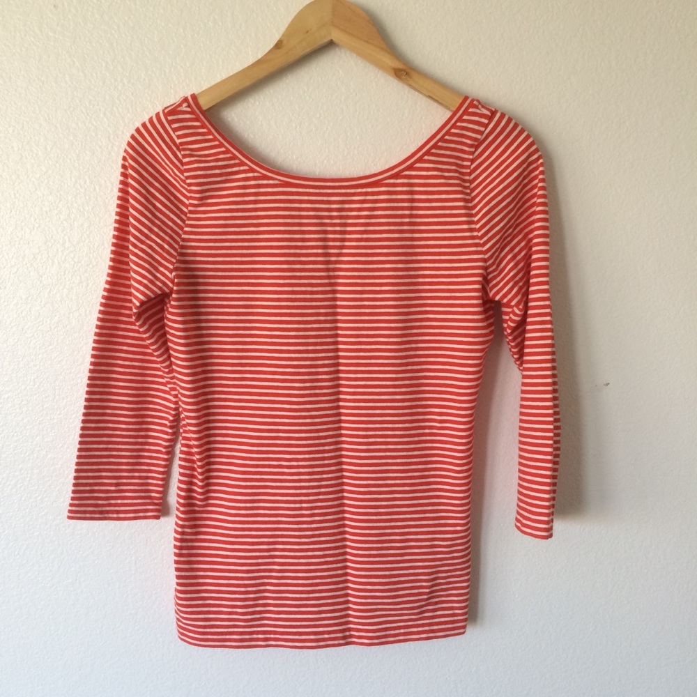 J.Crew Basic Red/Orange White Stripe Tee